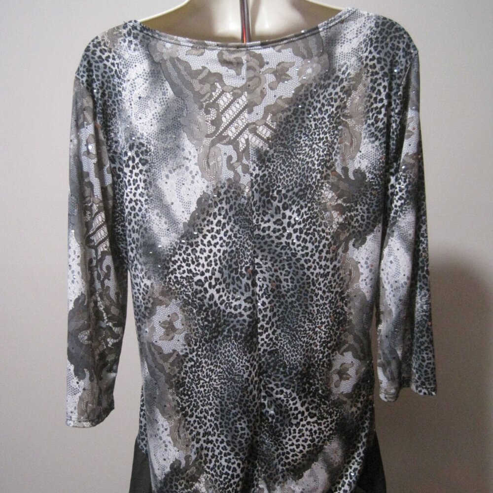Brittany Black Womens Gray 3/4 Sleeve Animal Print Shirt Sparkle Dots Size Large - Picture 5 of 7